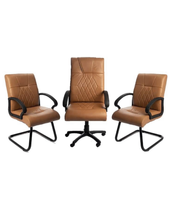 Ensemble de Chaises Bureau Trio – Fauteuil Pivotant & Chaises Visiteur Design Matelassé