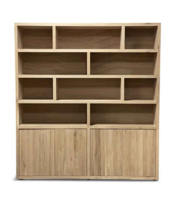 Bibliothèque Asymétrique Ébène – Design Géométrique & Rangement Mixte