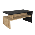 Table Basse Marbre & Bois Asymétrique – Élégance Sculpturale