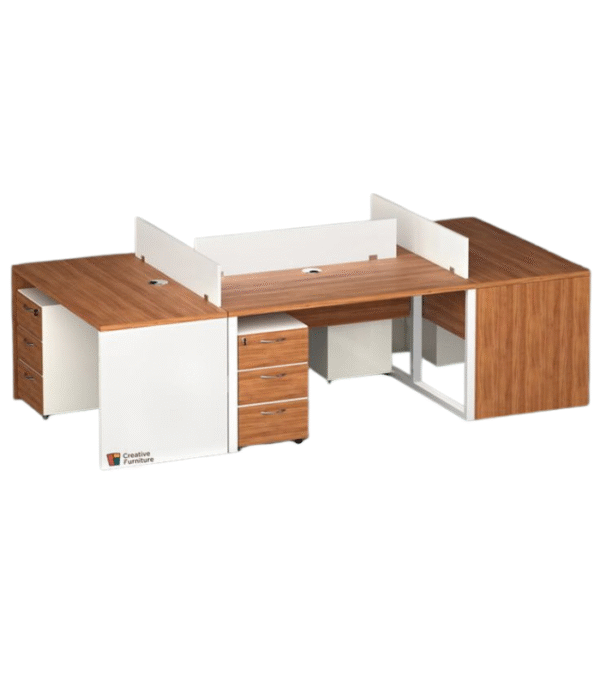 Bureau Modulaire Quadra – Poste de Travail X4 avec Cloisons Blanches & Rangements Intégrés
