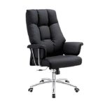 Fauteuil de Bureau Ergonomique Noir avec Dossier Haut – Confort Élégant & Mobilité Chrome