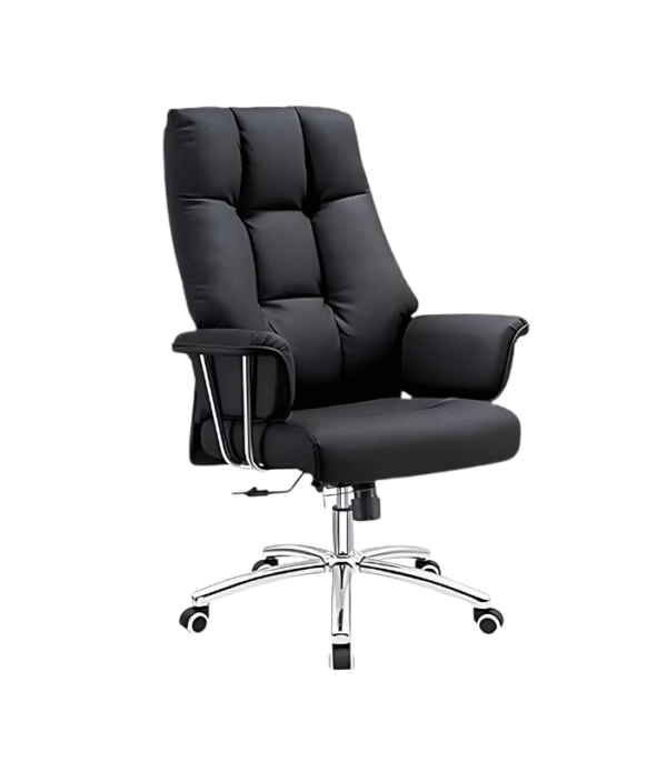 Fauteuil de Bureau Ergonomique Noir avec Dossier Haut – Confort Élégant & Mobilité Chrome