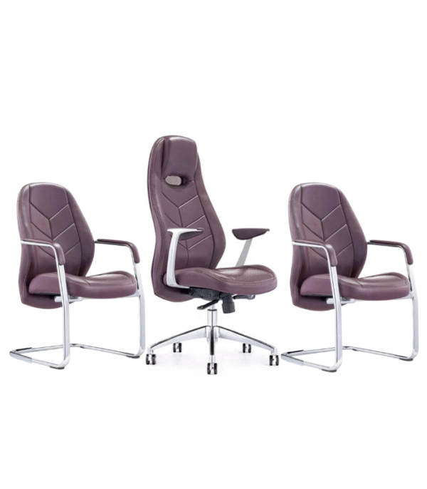 Ensemble fauteuil direction & chaises visiteurs en simili cuir mauve – Élégance moderne et confort professionnel