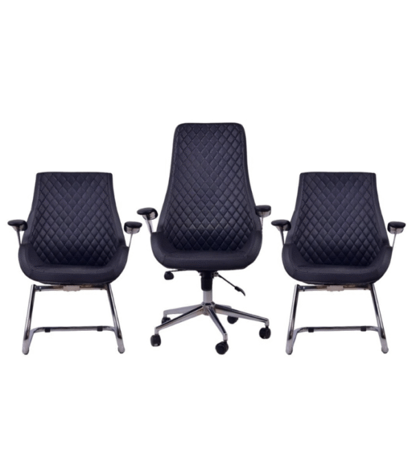 Ensemble Fauteuil Quilted Executive & Chaises Visiteurs – Élégance Matelassée & Confort Structuré