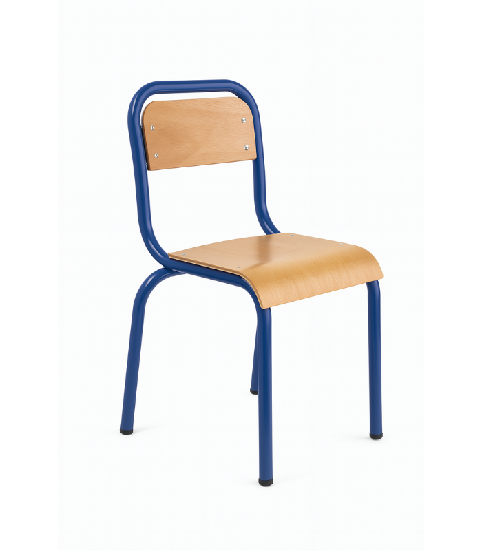 Chaise Scolaire ClassSeat – Assise Bois & Structure Métallique Bleue
