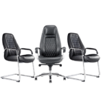 Ensemble fauteuil direction & chaises visiteurs en simili cuir noir – Élégance et confort professionnel