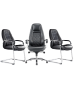 Ensemble fauteuil direction & chaises visiteurs en simili cuir noir – Élégance et confort professionnel – Image 2