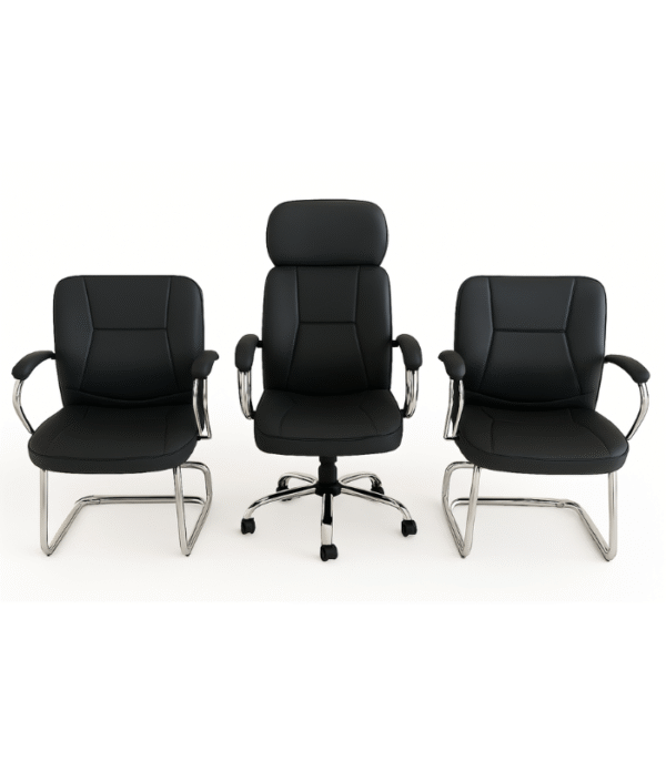 Ensemble Fauteuil Direction & Chaises Visiteurs BlackCore – Élégance Structurée & Confort Uniforme