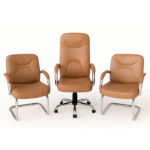 Ensemble Fauteuil Direction & Chaises Visiteurs BrownLux – Cuir Élégant & Harmonie Chromée