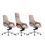 Fauteuils de bureau design en tissu beige & bois – Élégance naturelle et confort ergonomique