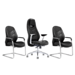 Ensemble fauteuil direction & chaises visiteurs en simili cuir noir – Design géométrique & confort professionnel