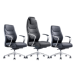 Fauteuils de bureau ergonomiques en simili cuir noir – Élégance segmentée & confort professionnel