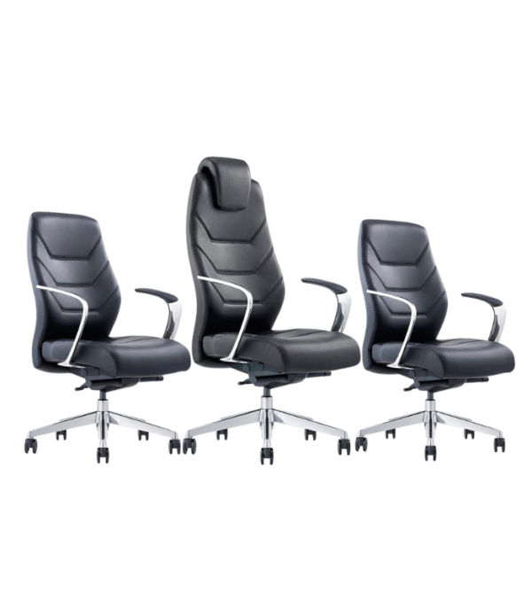 Fauteuils de bureau ergonomiques en simili cuir noir – Élégance segmentée & confort professionnel