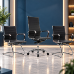 Ensemble Fauteuil de Direction & Chaises Visiteurs Chrome Executive – Cohérence & Élégance Professionnelle