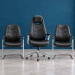 Ensemble fauteuil direction & chaises visiteurs en simili cuir noir – Design géométrique & confort professionnel