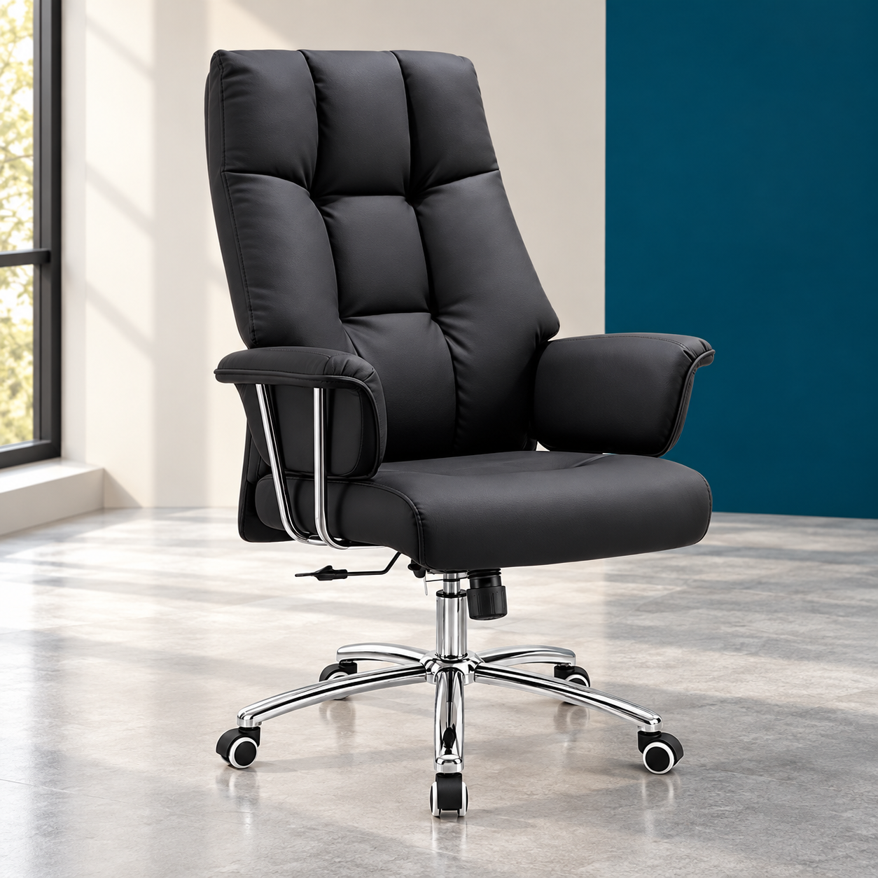 Fauteuil de direction noir élégant Fauteuil de Bureau Ergonomique Noir avec Dossier Haut – Confort Élégant & Mobilité Chrome – Image 1