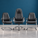 Ensemble fauteuil direction & chaises visiteurs en simili cuir noir – Élégance et confort professionnel