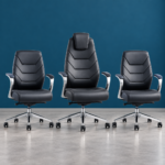 Fauteuils de bureau ergonomiques en simili cuir noir – Élégance segmentée & confort professionnel