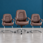 Ensemble fauteuil direction & chaises visiteurs en simili cuir brun – Élégance professionnelle et confort durable