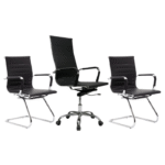 Ensemble Fauteuil de Direction & Chaises Visiteurs Chrome Executive – Cohérence & Élégance Professionnelle