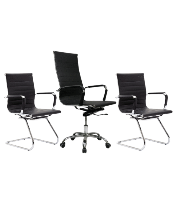 Ensemble Fauteuil de Direction & Chaises Visiteurs Chrome Executive – Cohérence & Élégance Professionnelle