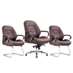 Ensemble fauteuil direction & chaises visiteurs en simili cuir brun – Élégance professionnelle et confort durable