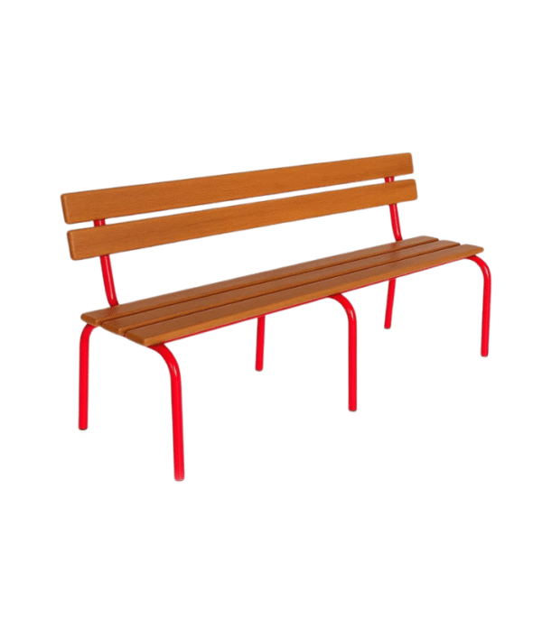 Banc bois & métal rouge – Design minimaliste et impact visuel