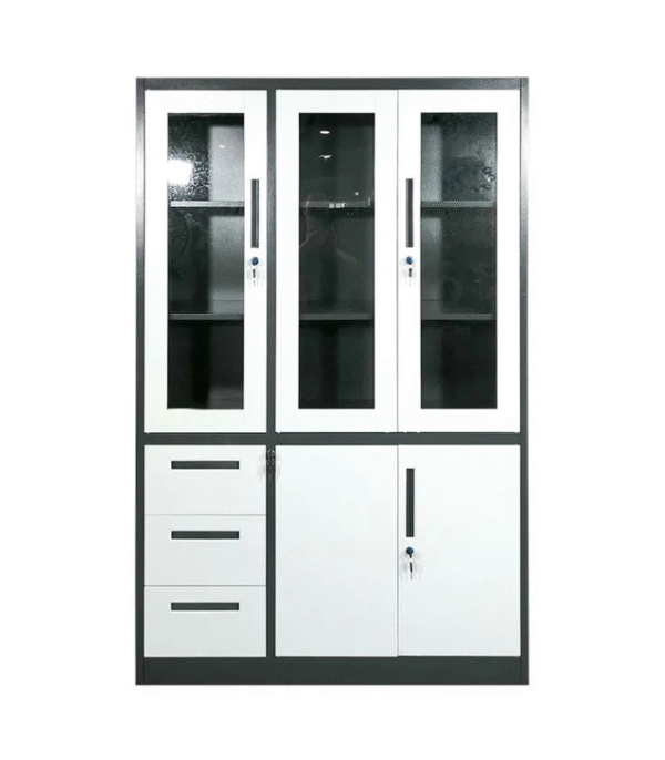 Armoire de rangement mixte à portes vitrées et pleines – Sécurité & visibilité