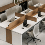 Bureau Bench 6 Postes avec Cloisons Bois – Espace Collaboratif, Ergonomique et Stylé