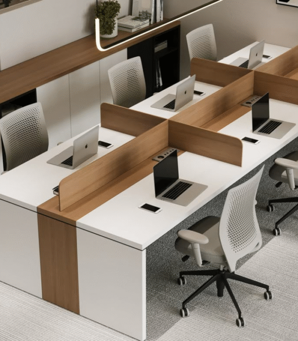 Bureau Bench 6 Postes avec Cloisons Bois – Espace Collaboratif, Ergonomique et Stylé