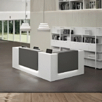 Comptoir d’accueil blanc & gris foncé – avec mobilier arrière et design structuré