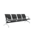 Banquette 4 Places – Cuir Noir & Cadre Métallique Argenté avec Séparateurs – Image 2