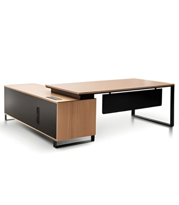 Bureau direction en L – bois clair & noir