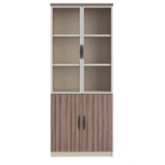 Vitrine haute bois bicolore – Rangement vitré et fermé pour bureau ou salon