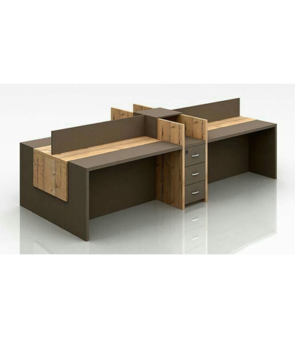 Bureau Bench 4 Postes avec Caisson Central – Structure, Élégance et Fonctionnalité