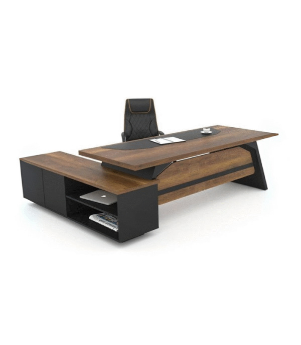 Bureau direction L bois & noir – avec sous-main intégré