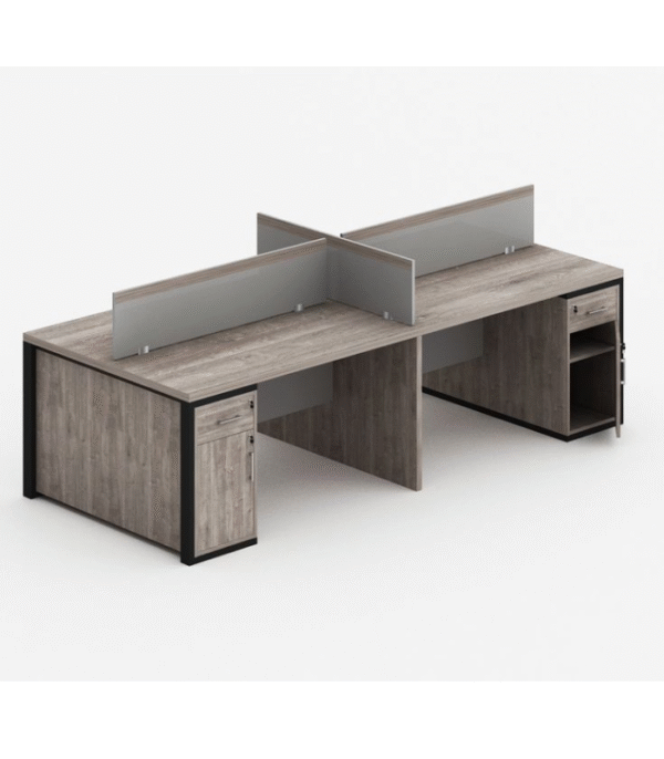 Bureau Bench 4 Postes avec Cloisons en Verre Dépoli – Élégance, Intimité et Organisation