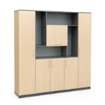 Meuble de rangement bois clair et gris – Organisation polyvalente pour bureau ou salon