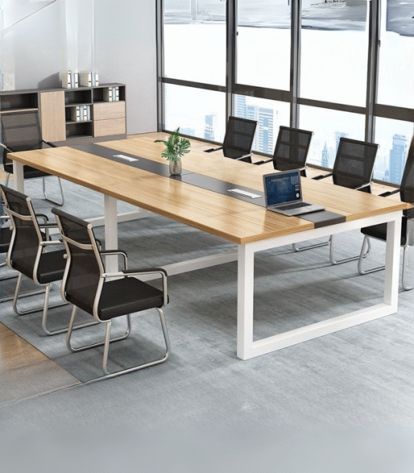 Table de réunion bois clair & blanc – Fonctionnalité moderne et ambiance professionnelle