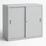 Armoire basse métallique avec 2 portes coulissantes