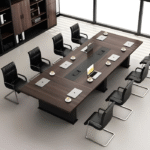 Table de réunion bois foncé – Ambiance directionnelle et confort professionnel
