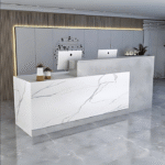 Comptoir d’accueil marbre blanc & gris