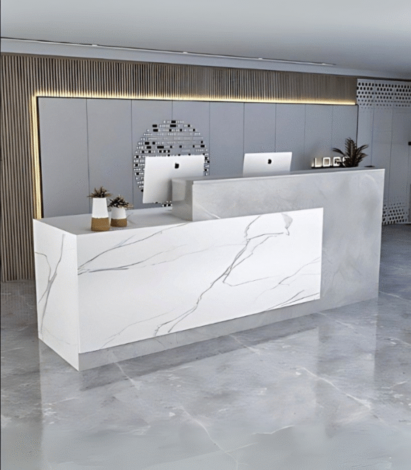 Comptoir d’accueil marbre blanc & gris