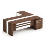Bureau direction L brun & blanc – avec retour et rangements