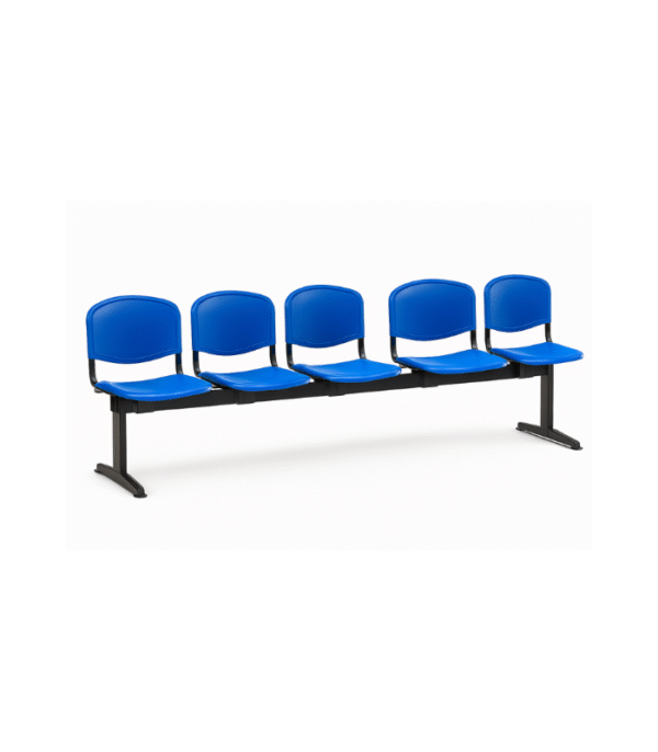 Banquette 5 Places – Sièges Plastique Bleu & Structure Métallique Noire