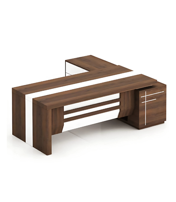 Bureau direction L brun & blanc – avec retour et rangements