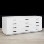 Commode blanche 12 tiroirs en bois MDF – Design moderne avec poignées horizontales noires