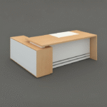 Bureau direction L bois clair & blanc – design structuré