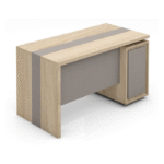 Bureau direction bois clair & gris – design graphique