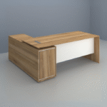 Bureau direction L bois clair & blanc – design structuré